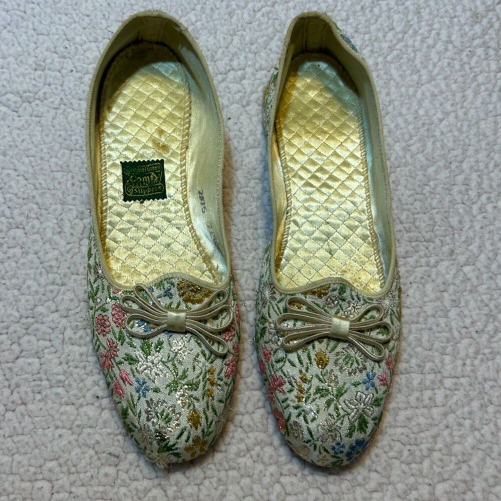 Vintage Daniel Green Grandmacore Floral Tapestry Brocade Slippers 2A75